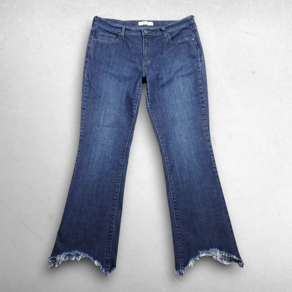 Levis 515 Bootcut Jeans Women 14M Blue Stretch Embellished Boot Fray Hem Boho‎